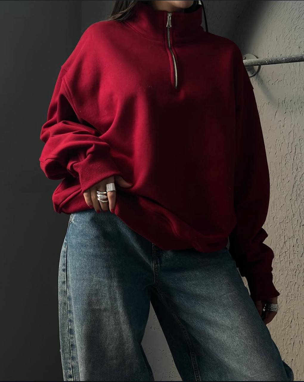 دورس نیم زیپ پنبه تو کرکی مدل بیسیک